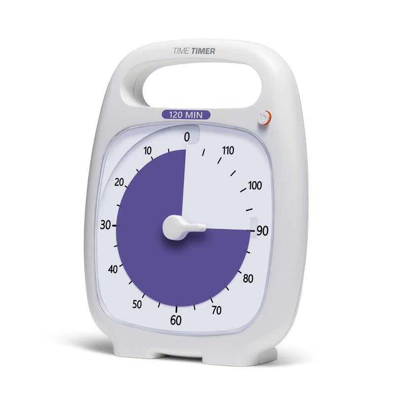 TIME TIMER PLUS 120 Minute Desk Visual Timer Countdown Timer with Portable Handle for Classroom, Office, Homeschooling, Study Tool, with Silent Operation (White) - Image 1